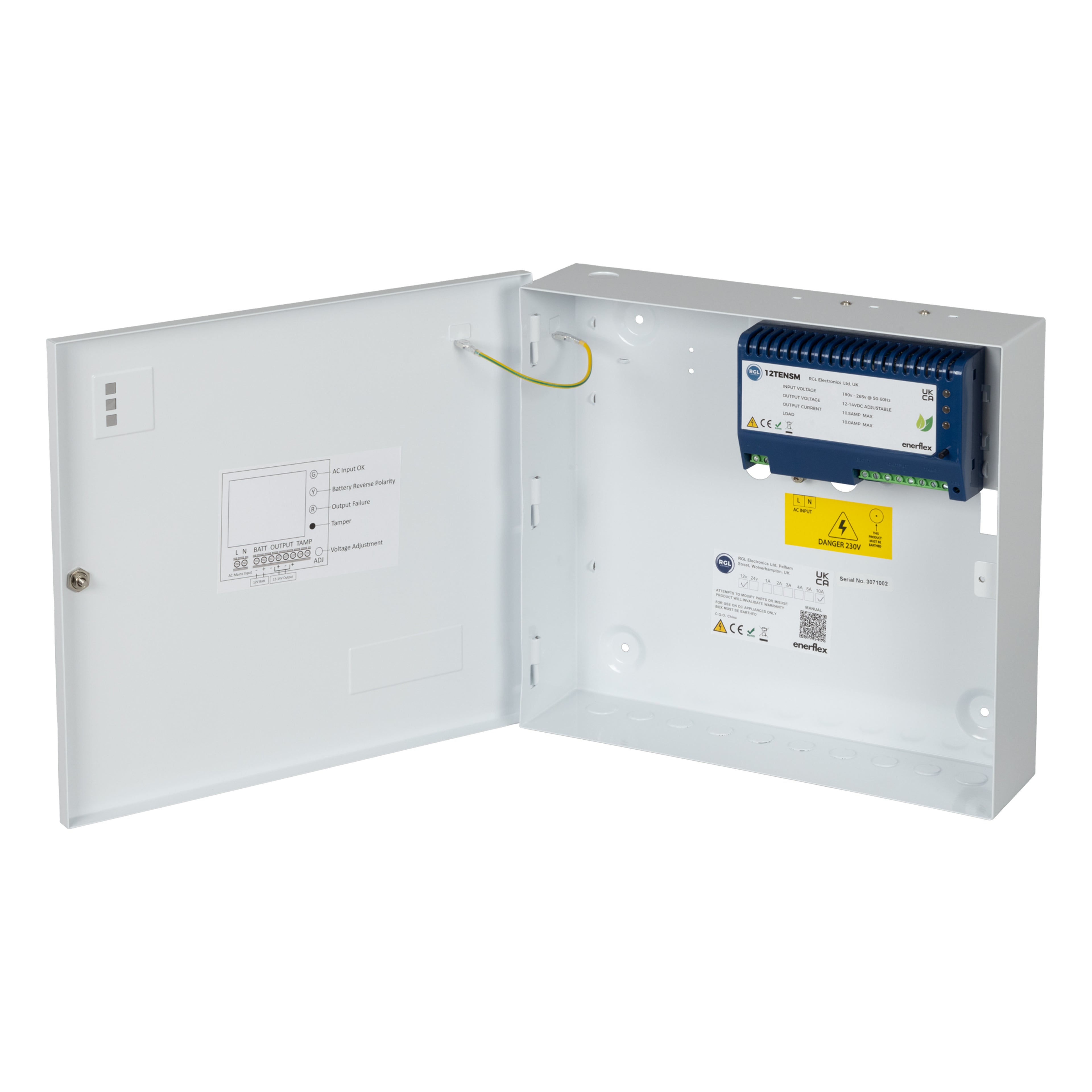 A 13.8Vdc 10Amp Power Supply In A Large Hinged Housing 310H X 340W X 80D (mm) Wi 12TENSM-2