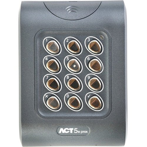 Gray electronic keypad with number keys on a white background ACT 5e keypad
