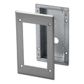 A silver metal electrical outlet cover plate shown from both front and back angles against a plain white background. ARCE flush mount