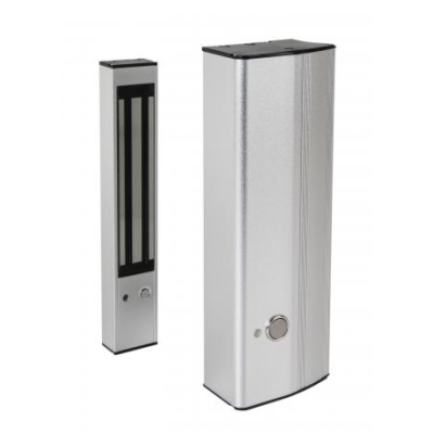 Two metallic security barriers on a white background