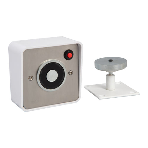 Door Hold Open Magnetic Lock 24Vdc Supplied With A White Hooded Back Box For Surface DR-01/W