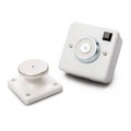 White electronic device with a circular component on a white background