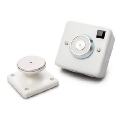 White electronic device with a circular component on a white background