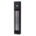 Black security gate with a green light on a white background