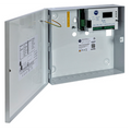 Electrical panel with open cover on a white background