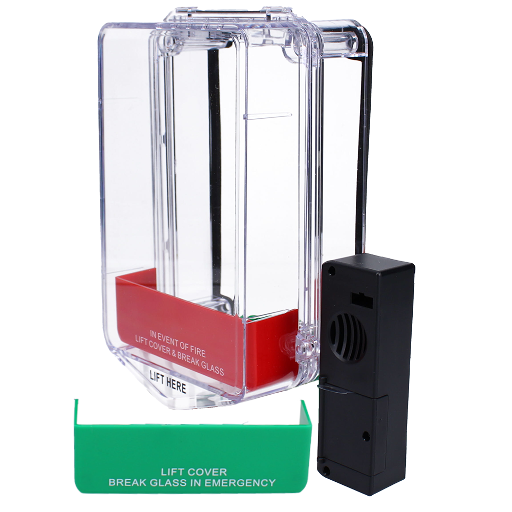 ASEC AS11884 alarmed call point cover with red and green inserts